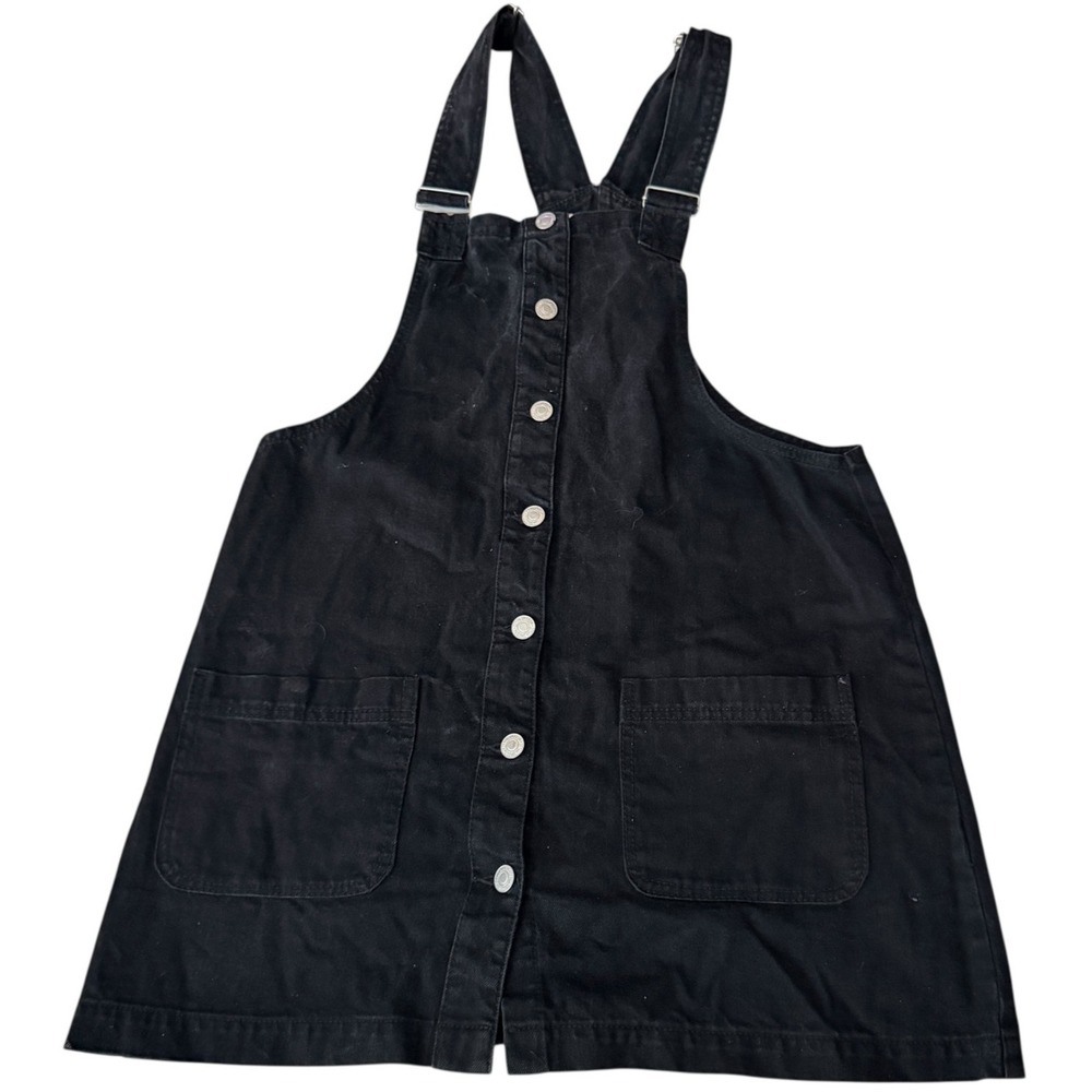 Sky & Sparrow Black Overall Bib Denim Dress L Mini‎ Jumper Dark Academia Grunge